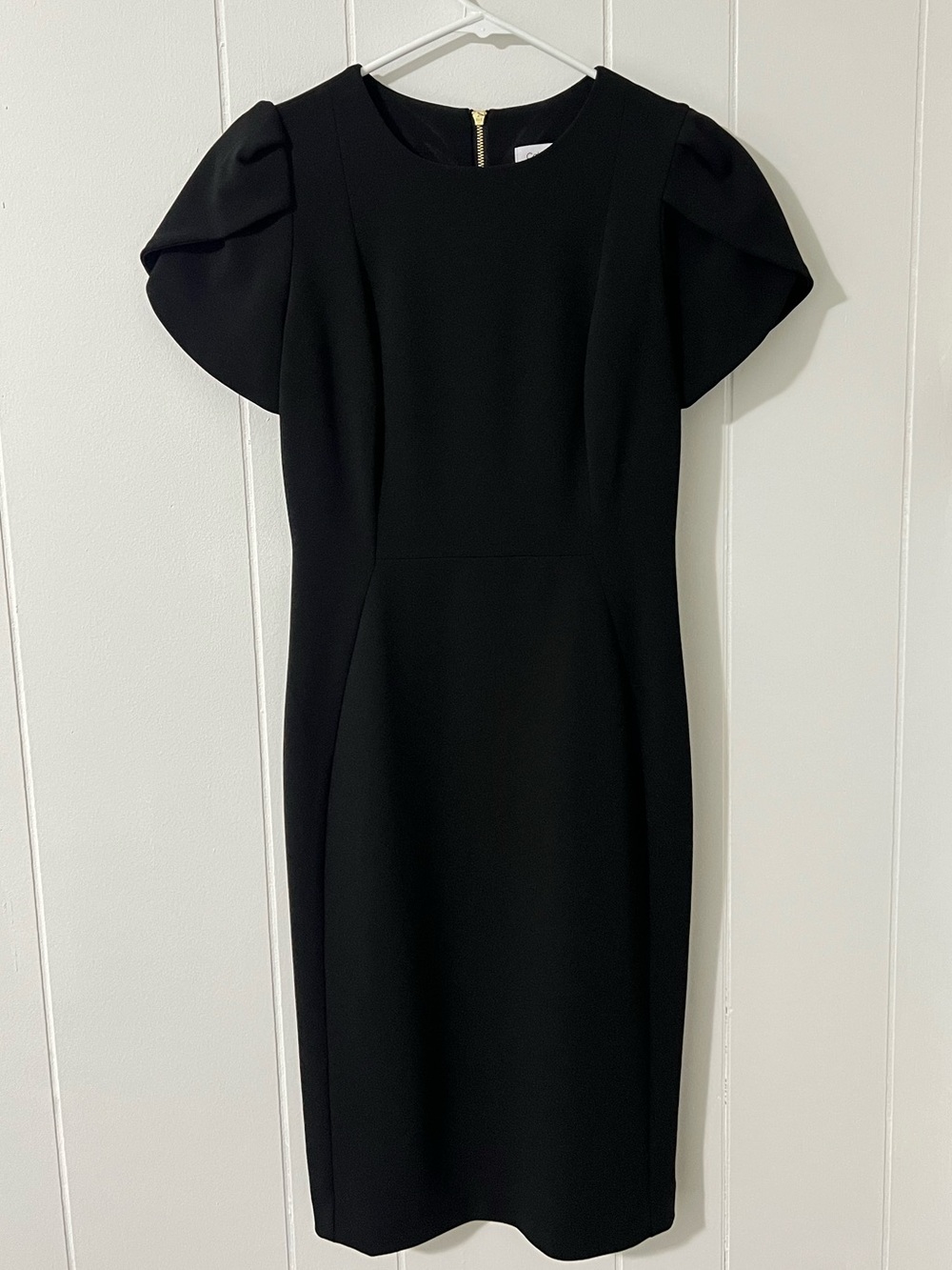 Calvin Klein Black Midi Dress with Puff Short Sleeves